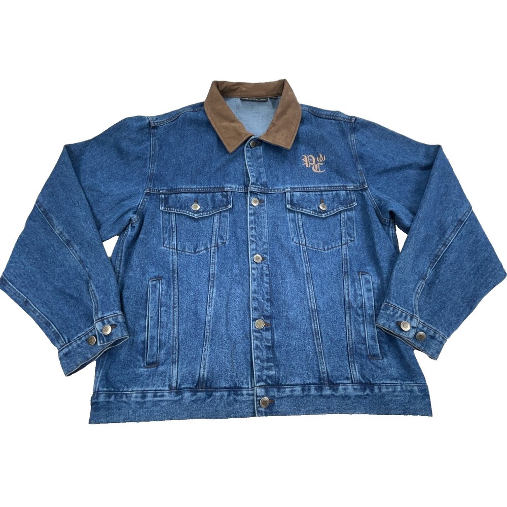 Vintage Dunbrooke Denim Jacket Men Large‎ Blue Jean Biker Trucker Leather Collar